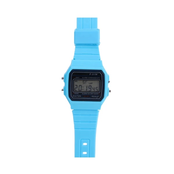 F91W Kvinnor Färgglad LED Digital watch för män Silikonarmband Armbandsur för par Sport Fyrkantig Armband Klocka Dam Present blue