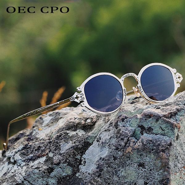 nya cateye street shoot man solglasögon dam retro steampunk glasögon gotisk oval Metallbåge snidade solglasögon Gafas sol mujer C5 Gold-Red