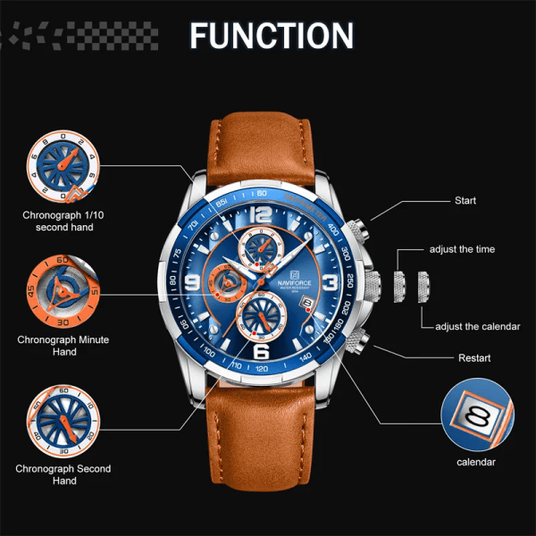 Toppmärke NAVIFORCE Trend Cool watch för män Vattentät läder kvarts herrklockor Lyxarmbandsur Luminous Man Watches SGNGN-BOX