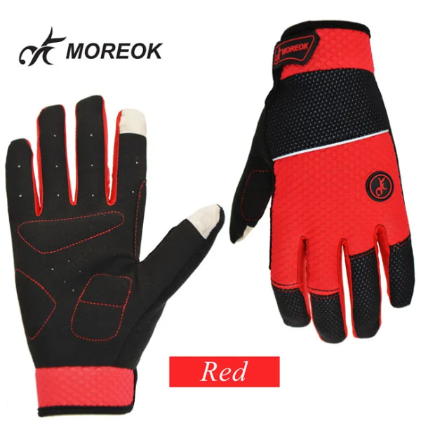 MOREOK Cykelhandskar Universal Full Finger 5MM SBR-kuddar Stötsäkra Cykelhandskar Pekskärm Varma Fleece Cykelhandskar Herr Dam MK013Red M