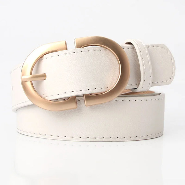 Mode Läderbälten för kvinnor Enkel Mental Pin Spänne Flickor Tunt Bälte Denim Jeans Klänning Kjol Lyxmärke Retro midjeband White-2.8cm 105CM