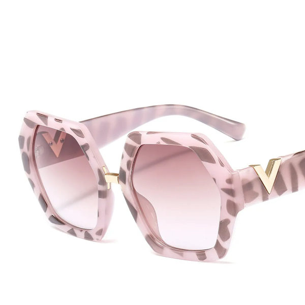 Nytt mode för kvinnor oregelbundna överdimensionerade solglasögon Retro Designer Solglasögon för damer Trendiga nyanser av högsta kvalitet UV400 glasögon Leopard Pink As the picture