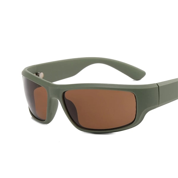 Nya Gröna Sportsolglasögon Män Kvinnor Retro Punk Trendiga Solglasögon För Manliga Solglasögon Goggle Utomhusspegelglasögon UV400 matte green tea with pouch and cloth