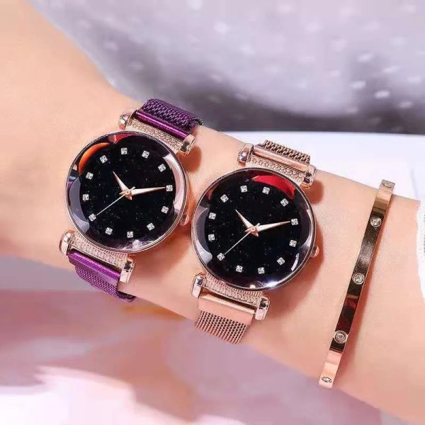 Dam Magnetic Starry SHS Clock Lyx Damklockor Mode Diamond Kvinnlig Quartz Armbandsur Relogio Feminino Zegarek Damski shu zi hong