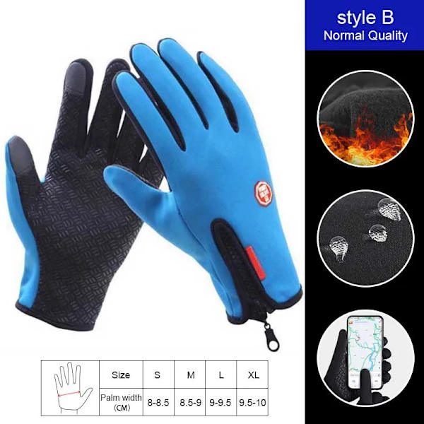 Pekskärm Vinter Thermal Varma Cykelcykelhandskar 2XL XXL Cykelskidor Utomhuscamping Vandring Motorcykelhandskar Helfinger B Blue L