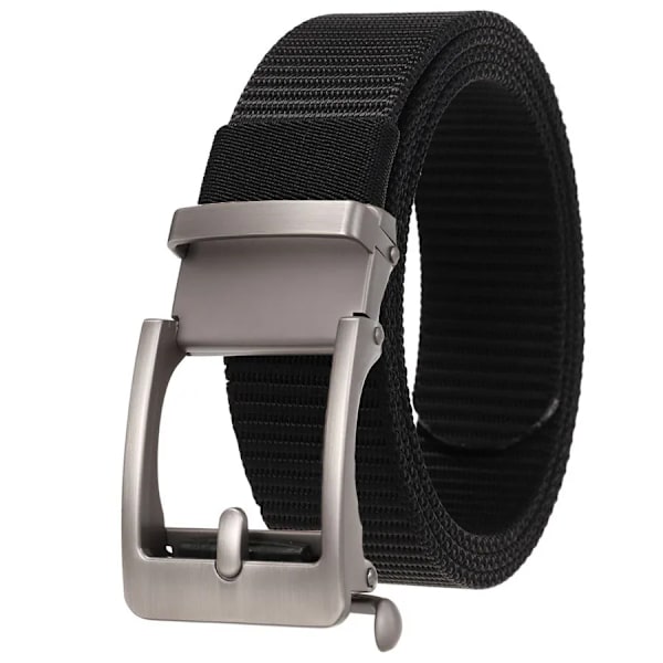 Nylon läderbälte för män Nytt tandlöst bälte med spänne hane midjeband Bredd: 3,5 cm Längd: 120 cm black silver 115CM