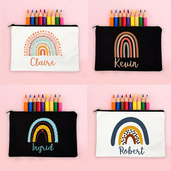 Personlig pennväska Anpassad regnbåge med namn Brevpapper Tillbehör Förvaringspåsar Student Case med stor kapacitet Barngåva design 7 black bag