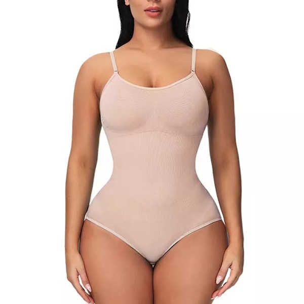 Body med midjeband för kvinnor sömlös kroppsformande sele i ett stycke för dam magveck rumpa lyftande bodysuit elastisk body-fitti Beige S