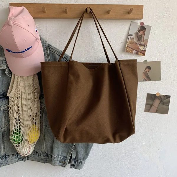Axelväska i canvas Stor kapacitet Livsmedelsväskor Enkel enfärgad Designerhandväska Återanvändbar Shopper Eco Shoppingväskor Auburn