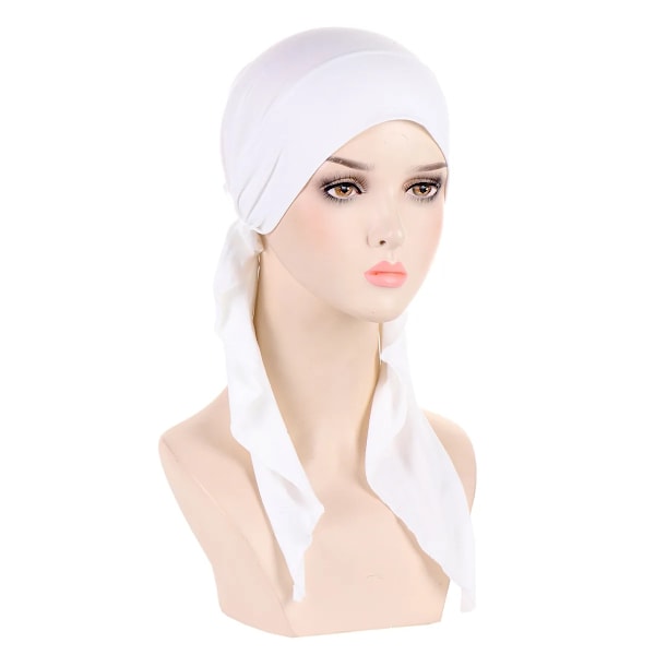 Kvinnors NewInner Hijab Turban Förbandshatt Solid Lång Svans Huvudduk Wrap Beanies Bonnet Huvudduk Stretch Huvudbonad Hatt Light Gray