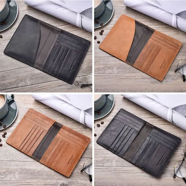 THINKTHENDO Retro Äkta Läder Kohud Resepass ID- cover Hållare Case Skydd Organizer Plånbok Svart Färg BK1