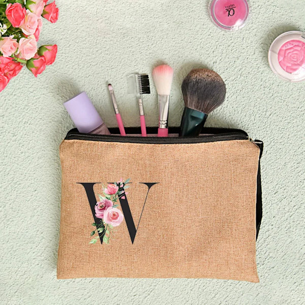 Anpassat namn Blomma Brev Kosmetikväska Bachelorette Party Neceser Makeup Väskor Dragkedja Toalettartiklar Organizer Brudtärna Presenter D4BaleW