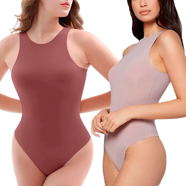 Dam ärmlös body Vanligt linne med rund hals Crop Tight Sexig Racerback Bottoming Basic undertröja Magkontrollgördel Khaki S