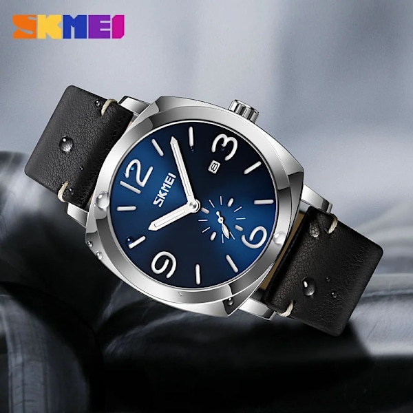 Watch SKMEI Märke Mode Sport Kvartsklockor Herr Läder Vattentät Chronograph Clock Business Relogio Masculino Silver Brown