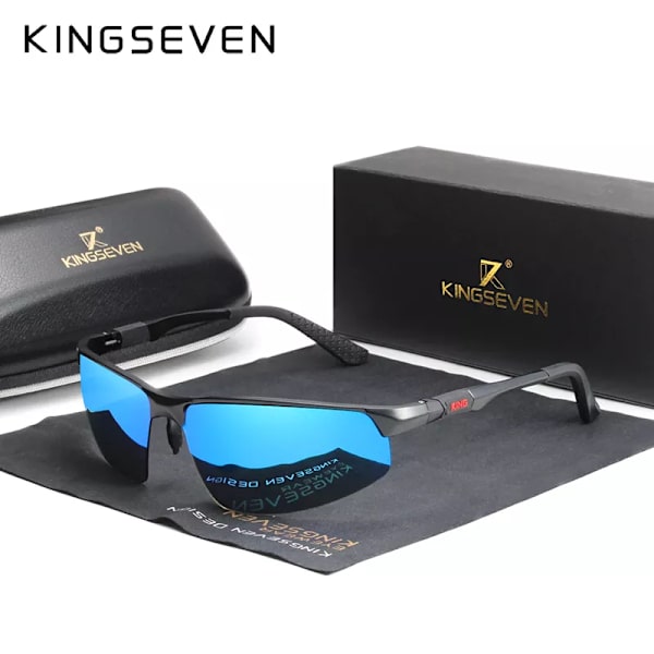KINGSEVEN Driving Series Polarized Men Aluminium Solglasögon Blå Spegel Lens Man Solglasögon Aviation Dam För Män Glasögon 9121 Black Gray