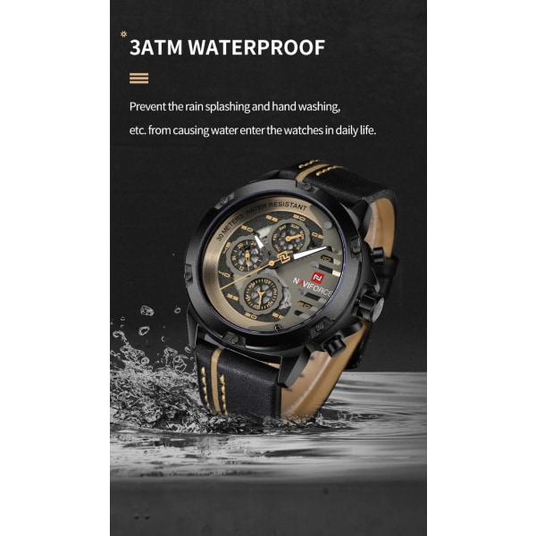 NAVIFORCE Herrklockor Toppmärke Lyx Vattentät 24 timmar Date Quartz Watch Man Läder Watch Herr Vattentät klocka BYBN