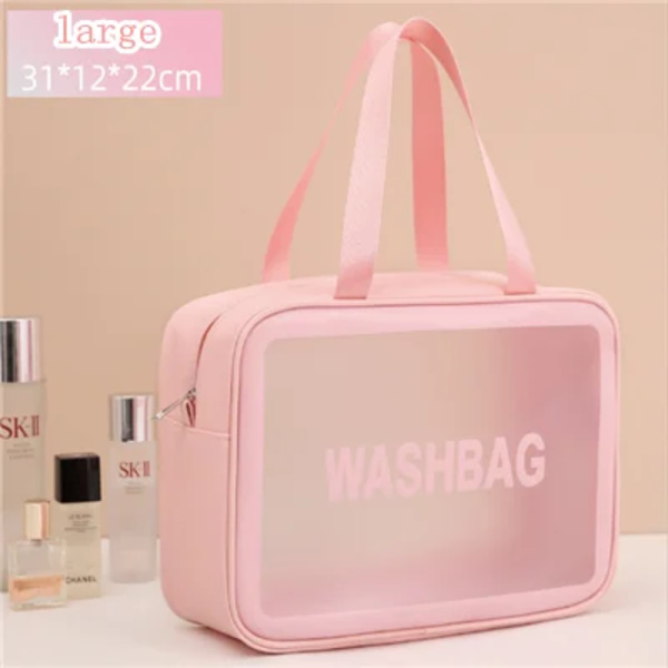 Kvinnor Bärbar Resetvättväska Kvinna Transparent Vattentät Makeup Förvaringspåse Stor kapacitet Kosmetisk Organizer Case Large pink