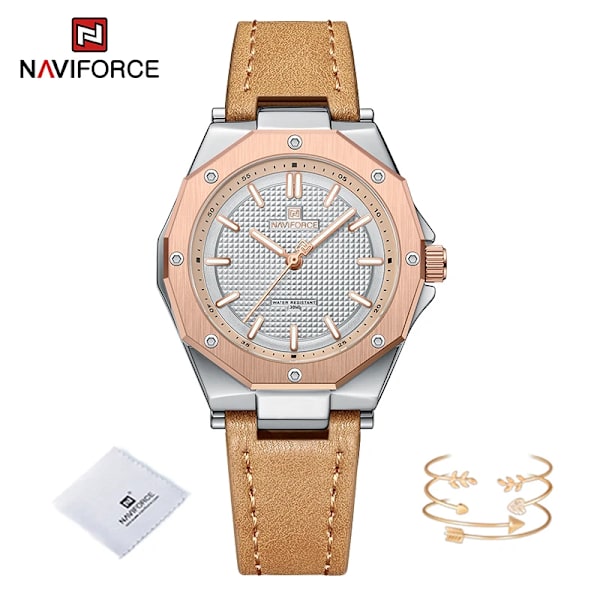 NAVIFORCE Mode Minimalistisk Design Watch för kvinnor Casual Quartz Dam Läder Armbandsur Case Kvinnlig klocka RGWLBN