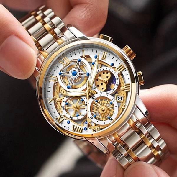 Ny Watch Toppmärke Original Sport Quartz Herrklockor Helt stål Vattentät Chronograph Armbandsur Herr Relogio Masculino silver black