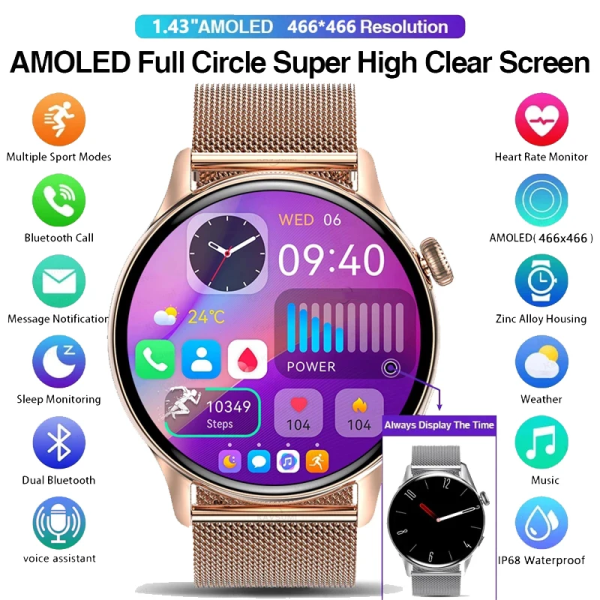 HYTRON Smartwatch Dam 466*466 AMOLED 1.43\ silicone gold AMOLED 466x466