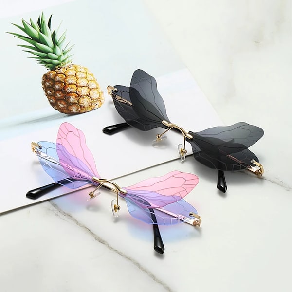 Butterfly Solglasögon Rimless Dragonfly Wing Solglasögon Dam Vintage Clear Ocean Lens Glasögon Män Rosa Solglasögon Solglasögon UV400 06 sunglasses