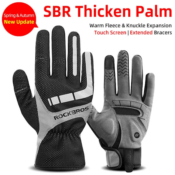 ROCKBROS Cykelhandskar Thermal Höst Vinterhandskar Vindtäta SBR Touch Screen Cykelhandskar Fullfinger Stötsäkra Sporthandskar S173BGR M