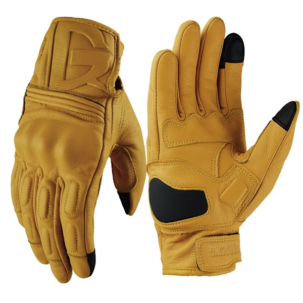 Andningsbara Motorcykelhandskar Äkta Läder Guantes Moto Motorcykel Vindtäta Cykel Racing Herr Dam Getläder Yellow M