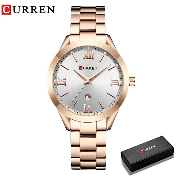 CURREN Watch För Dam Mode Retro Dam Watch Vattentät Stål Watch För Dam Jul Relógio Feminino 9007 rose white box