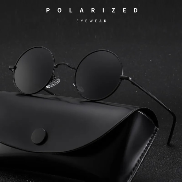 MYT_0279 Märkesdesigner Runda polariserade solglasögon Män Kvinnor Retro Solglasögon Man Kvinna Metallbåge Glasögon Körning UV400 C1 Black Gray No Box
