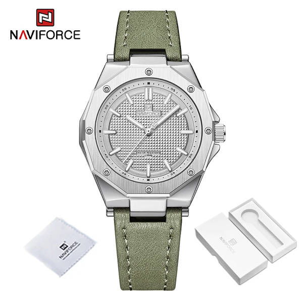 NAVIFORCE Mode Minimalistisk Design Watch för kvinnor Casual Quartz Dam Läder Armbandsur Case Kvinnlig klocka SWGN-BOX