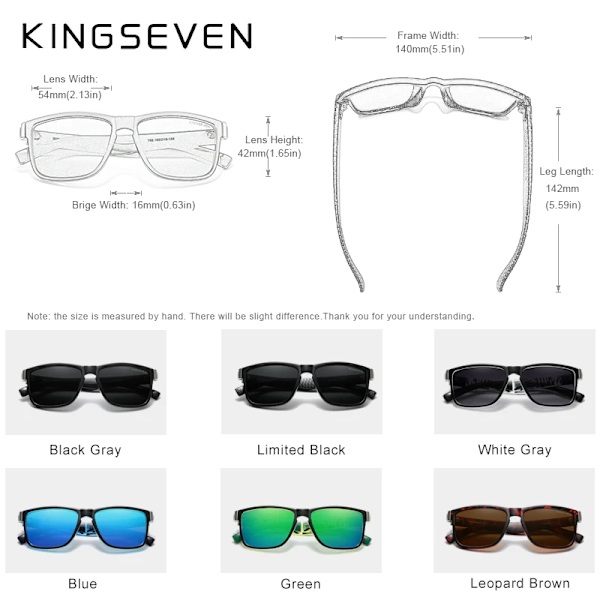 Äkta KINGSEVEN Brand Square Retro Gradient Polarized Solglasögon Dam Män Kolfibermönster Design Utomhussportglasögon Leopard Brown