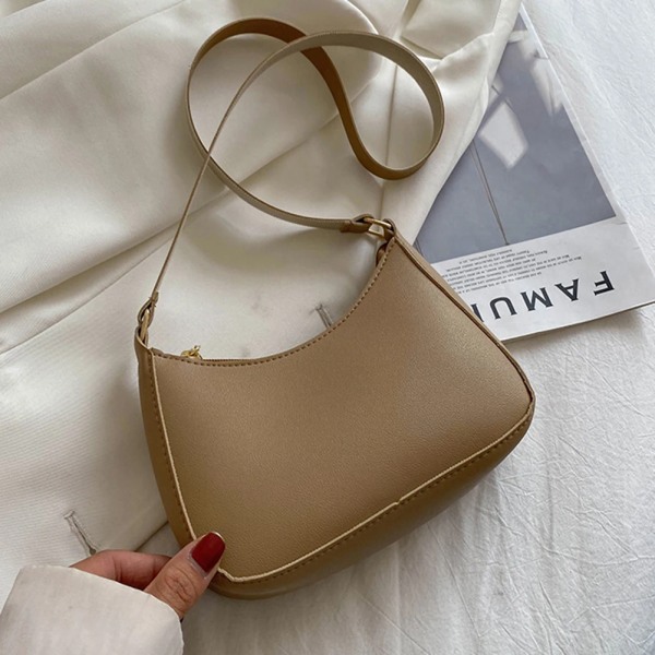 Nya handväskor för dammode Retro enfärgad PU-läder Axelväska Underarmsväska Casual Dam Hobos Handväskor Designerväska Khaki 20x17x6cm