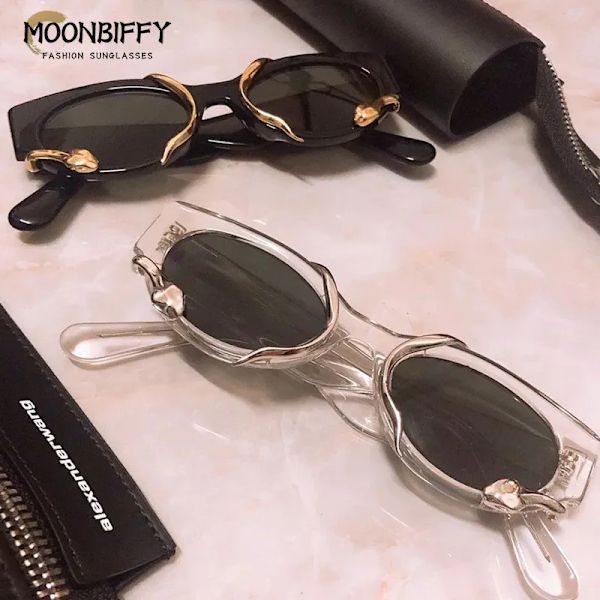 Rektangulära solglasögon för kvinnor Punk Style Snake Solglasögon Lyxmärke Designer Glasögon UV400 Män Hip Pop Shades Glasögon Retro Green multi