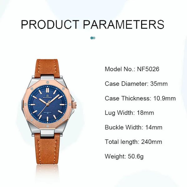 NAVIFORCE Mode Minimalistisk Design Watch för kvinnor Casual Quartz Dam Läder Armbandsur Case Kvinnlig klocka RGWLBN-BOX