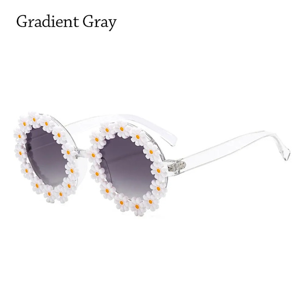 Mode Daisy Flower Solglasögon för kvinnor Retro Blomma Runda Solglasögon Roliga Disco Festival Festglasögon Vuxna Sommarskydd Gradient Gray