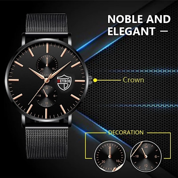 reloj hombre 2023 Herrmode Ultratunna klockor Herr Business Casual Rostfritt stål Mesh bälte Quartz Watch Black Black