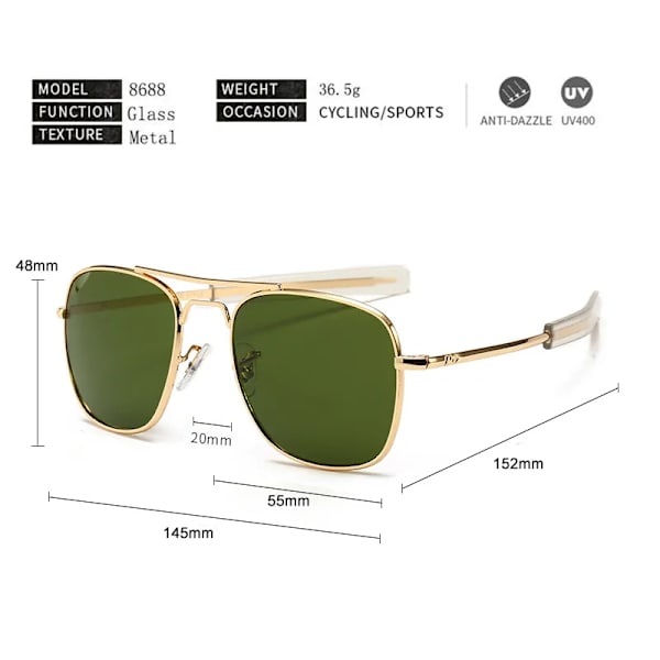 Aviation Solglasögon Män Kvinnor Utomhus körglasögon pilot American Army Military Optical AO Solglasögon glasögon Oculos de sol sliver-gray Original Box
