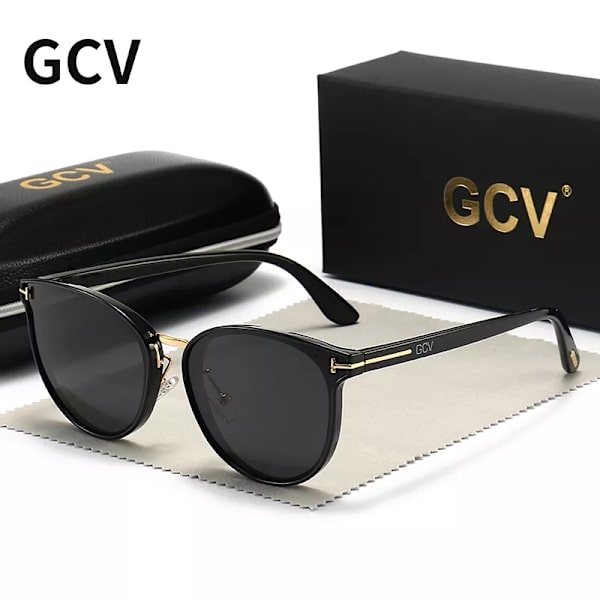 GCV Polarized Lady Solglasögon Cat Eye Mode Solglasögon Lyx Kvinna Kvinnligt Märke Ultralätt Båge Turism Fest Leisu BLACK BLACK Polarized