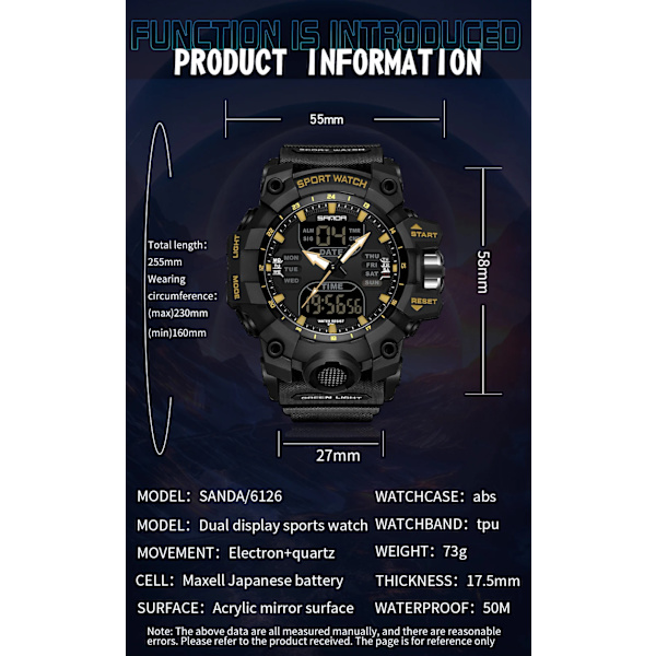 Ny 2023 Step Calorimeter Single Display Electronic Sanda 6126 Watch Simple Nightlight Vattentät Sport Electronic Watch red