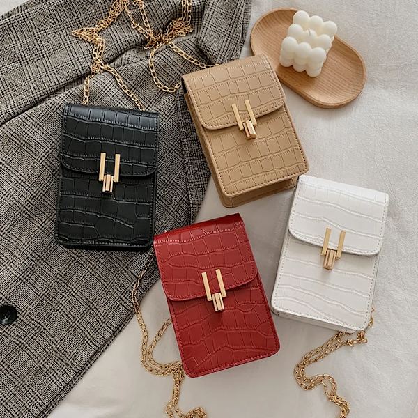 Krokodilmönster Mode Damväska Högkvalitativ textur Axelväska Mobiltelefonväska PU-spänne Crossbody-väskor för kvinnor Gold 2