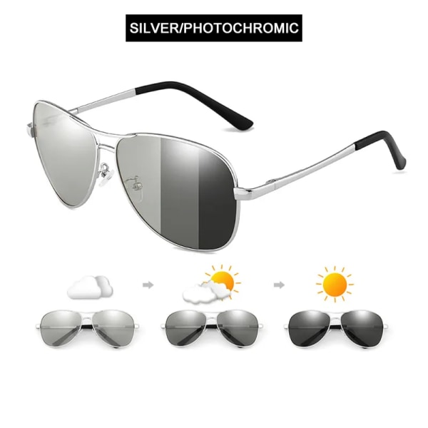 2022 Pilot Photochromic Solglasögon Män Kvinnor Mode Kameleont Polariserade Solglasögon Man Körning Byt färg Night Vision Silver-Photochromic Photochromic