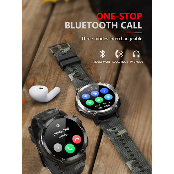 LEMFO C22 Smart Watch Herr 4GB ROM IP68 Vattentät Smartwatch Bluetooth Call BT5.0 400Mah 1,6 tums HD-skärm 35 dagars standby Silver 22mm
