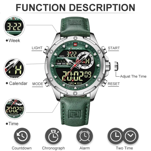 Nya NAVIFORCE klockor Herr Lyxmärke Militär Sport Watch Chronograph Quartz Vattentät Watch Läder Herrklocka BN B With Box