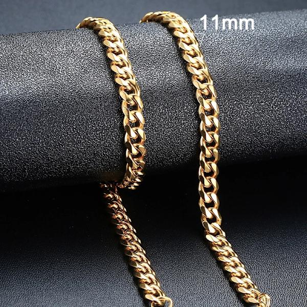Vnox 18-70 cm Curb Chain Halsband 3-11 mm Miami Cuban Link Klassisk Punk, tungmetall, Långt Damhalsband i rostfritt stål 11mm Gold 18cm Bracelet