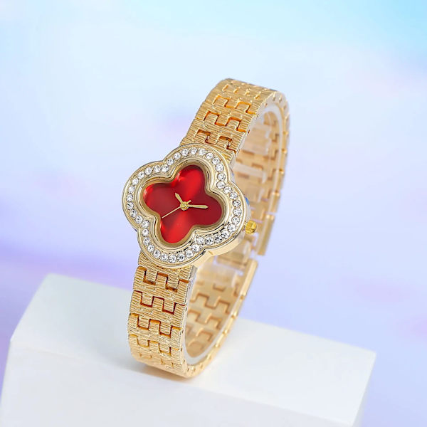 Ny Watch Lyx Clover Urtavla Elegant Kvinnlig Armband Armbandsur Steel Mesh Damklockor Present Zegarek Damski Red
