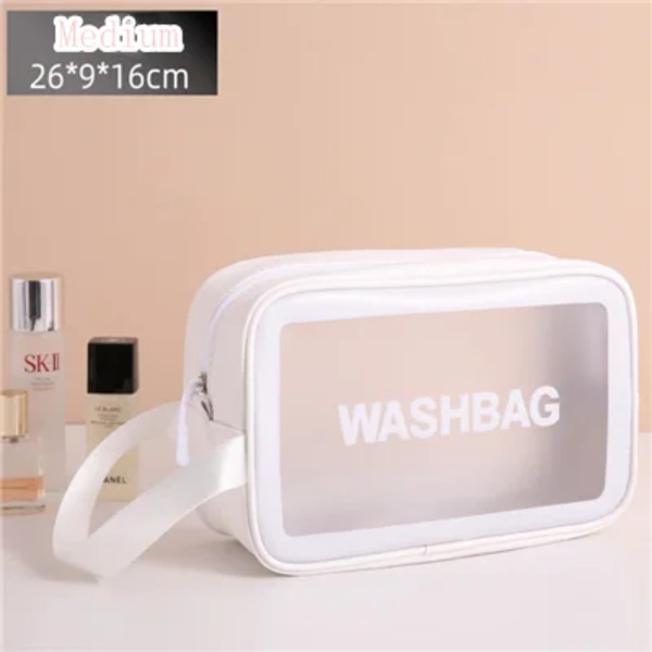 Kvinnor Bärbar Resetvättväska Kvinna Transparent Vattentät Makeup Förvaringspåse Stor kapacitet Kosmetisk Organizer Case Medium white