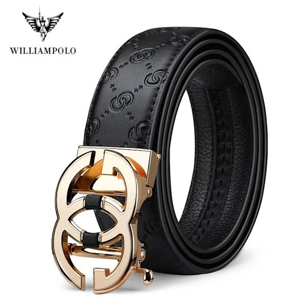 WILLIAMPOLO Herrbälte Herr Högkvalitativt Läderbälte Herr Herrband i äkta läder Lyxigt Automatiskt spänne Modejeans Gold(.2274) 110cm(.2274)