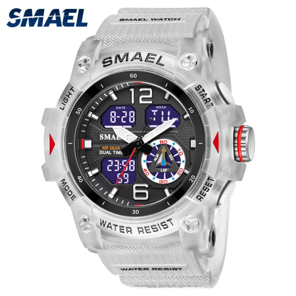 SMAEL Military Sport Watch Quartz Armbandsur 50M Vattentät Väckarklocka Ljus Analog Digital 8007 Herr Man Klockor Kronograf BLACK