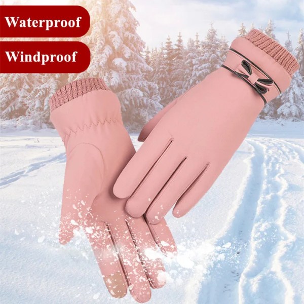 Vinter Damhandskar Handvärmare Thermal Fleece Fodrade Guantes Full Finger Dam Vante Pekskärm Vattentät Cykelcykelhandske Style3 Pink
