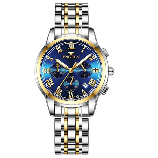 Watch i rostfritt stål Lyxigt mode i rund form Quartz Rostfritt stål hopfällbart armband Damvattentät Date Armbandsur Silver Gold Blue